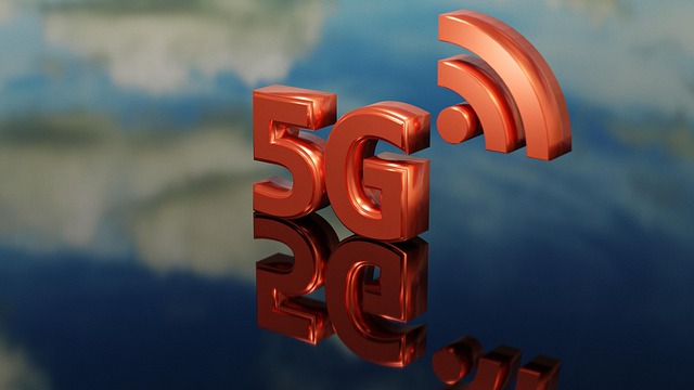 AI image of copper-colored 5G characters and Wi-Fi symbol on a reflective surface